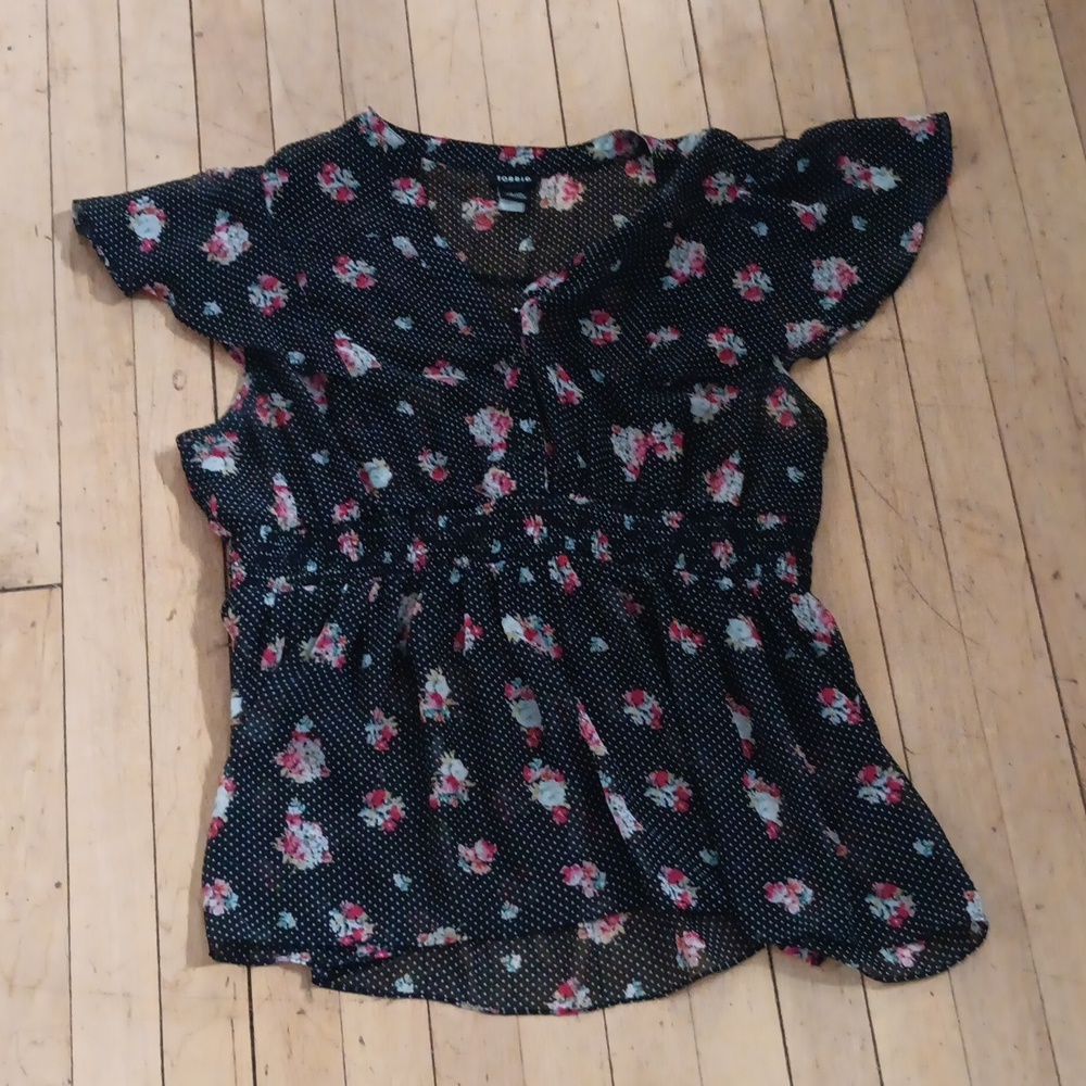 Torrid Black Pink Floral Blouse